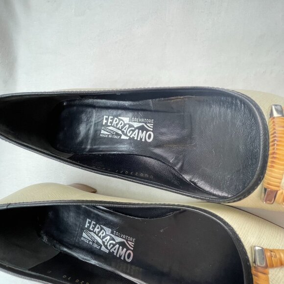 Vintage Salvatore Ferragamo Womens Ivory Leather Loafers Woven Buckle - Picture 2 of 9